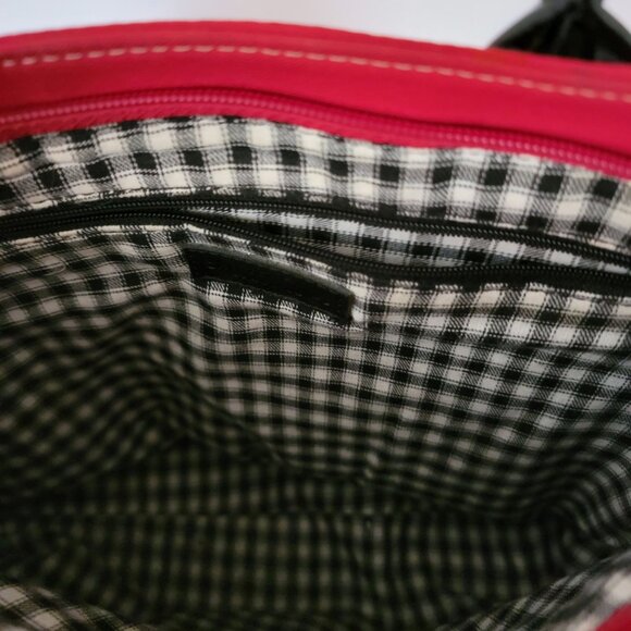 Charter Club Womens Shoulder Handbag Red Fabric Exterior Black & White Lining - Picture 5 of 12
